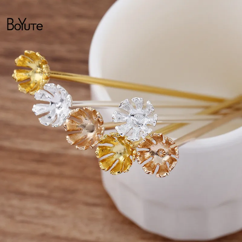 

BoYuTe (10 Pieces/Lot) Fit 10-12MM Beads 13MM Metal Alloy Flower Hair Stick Diy Handmade Vintage Hair Accessories Wholesale