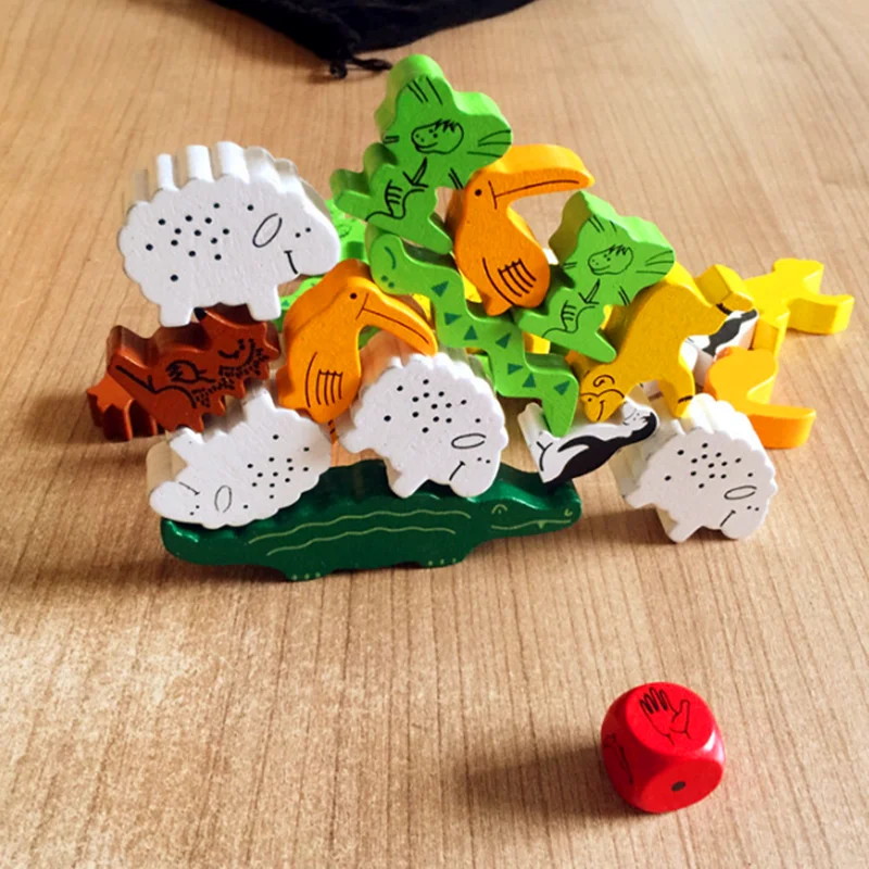 Деревянные блоки Монтессори для детей гигантские игры в виде животных Дженга