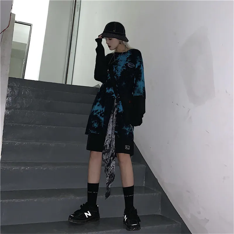 Lychee Harajuku Tie dying женские футболки, топы, футболки с вышитыми буквами, женские футболки, Поддельные 2 штуки, женские футболки, топы, футболки