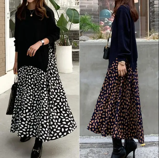 

Qooth Vintage Patchwork Dress Women Leopard O-neck Long Sleeve Long Dresses for Autumn Korean Style Chic 2020 New Stylish QT214