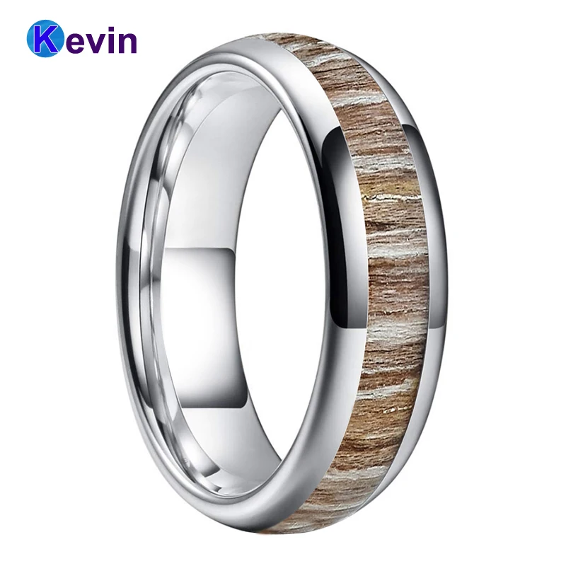 Кольцо обручальное из карбида вольфрама с инкрустацией натурального дерева 6 мм 8