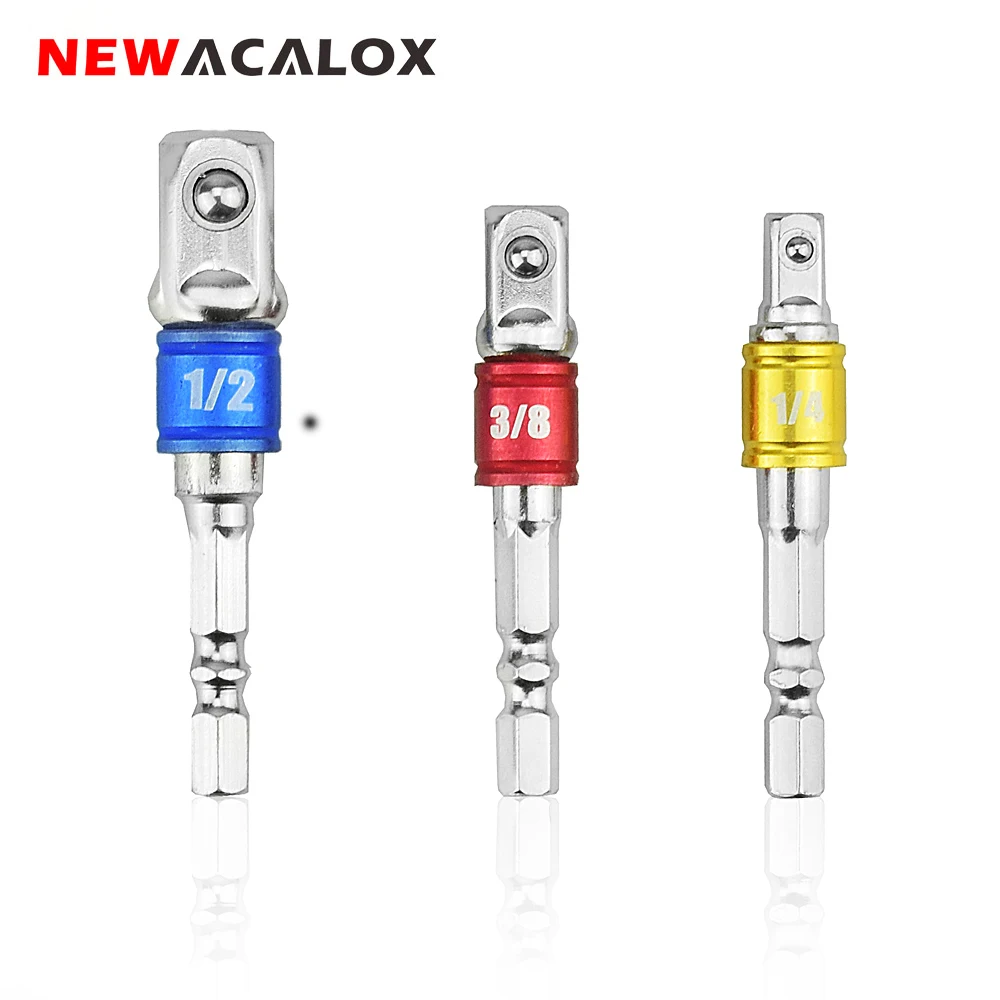 NEWACALOX 3 шт./компл. красочные Ударная дрель бит сокета адаптер Комплект 1/" Шестигранным хвостовиком диаметром до 1/4" 3/" 1/2" адаптер Мощность удлинитель