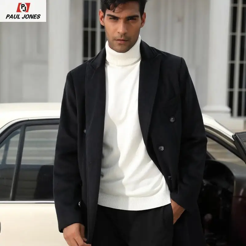 Мужские шерстяные двубортные пальто PAUL JONES Тренч с отворотами стильные зимние