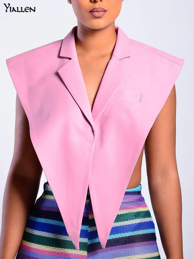 

Майка Yiallen женская кожаная, однотонная уличная одежда с лямкой на шее, с V-образным вырезом, без рукавов, модная Клубная одежда для вечерние, н...