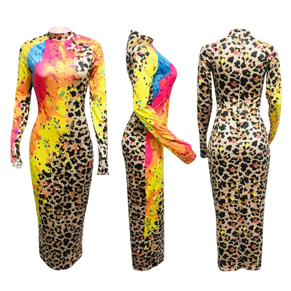 

Autumn Winter New Women Sexy Leopard Long Sleeve Party Dress Vestidos De Fiesta