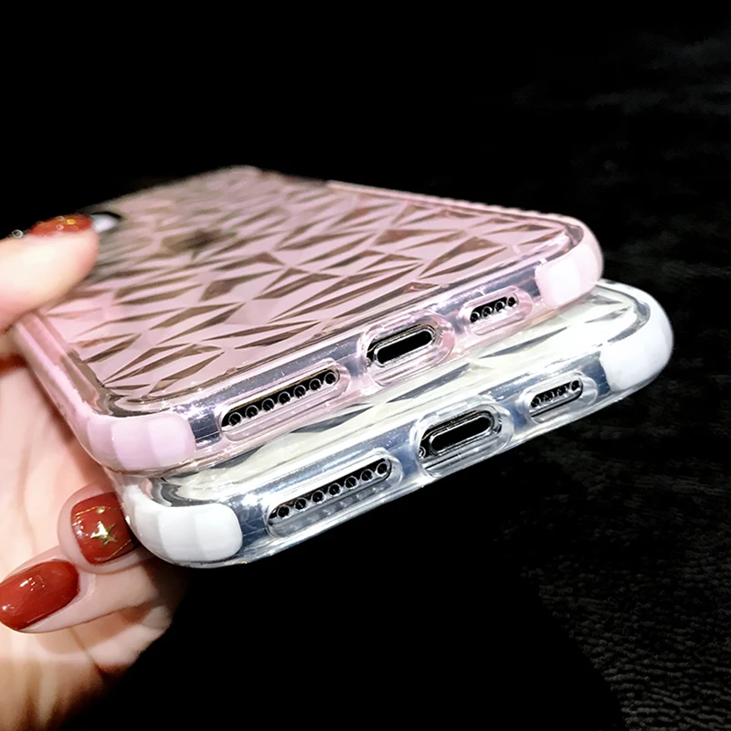 

QIXTWO Luxury 3D Diamond Texture Transparent Phone Soft Case For iPhone 11 Pro Max X Xs XR 7 8 Plus SE 2020 Clear Silicone Cover
