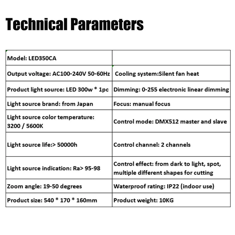 DMX512 With Zoom Profile LED 300w RGBW 4in1 3200K 5600K Stage Regular