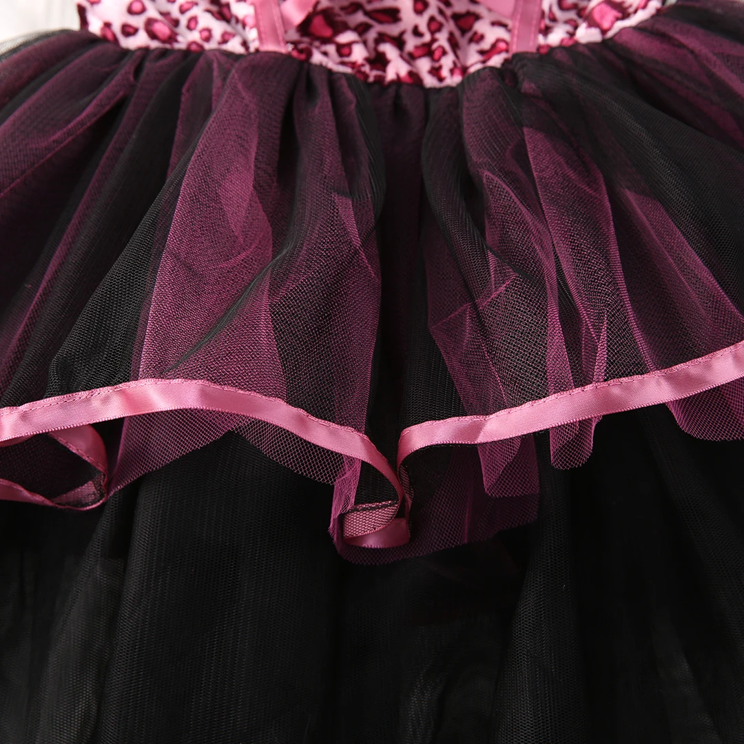 2020 Детский костюм для девушки хеллоуина красивое леопардовое Сетчатое чёрное