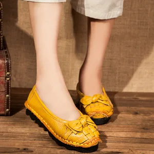 Ylqp 2019 New Arrival Handmade Weave Women's Flat Shoes with Bow, Ladies Genuine Leather Flats Leather Loafers Female Boat Shoes