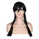 Черный комплект из двух оплетка возраст снижение в виде скрученной косы заставляет людей выглядеть моложе Синтетический Плетеный Двухместный парик длинные черные Для женщин парики