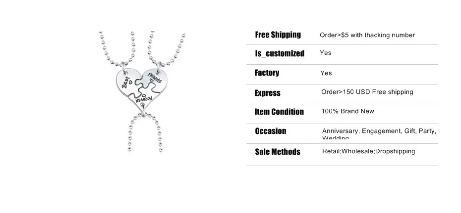 3 Pieces / Set Fashion Best Friends Forever Heart Shaped Pendant Unisex Necklace Commemorative Friendship Gift Dropshipping BFF