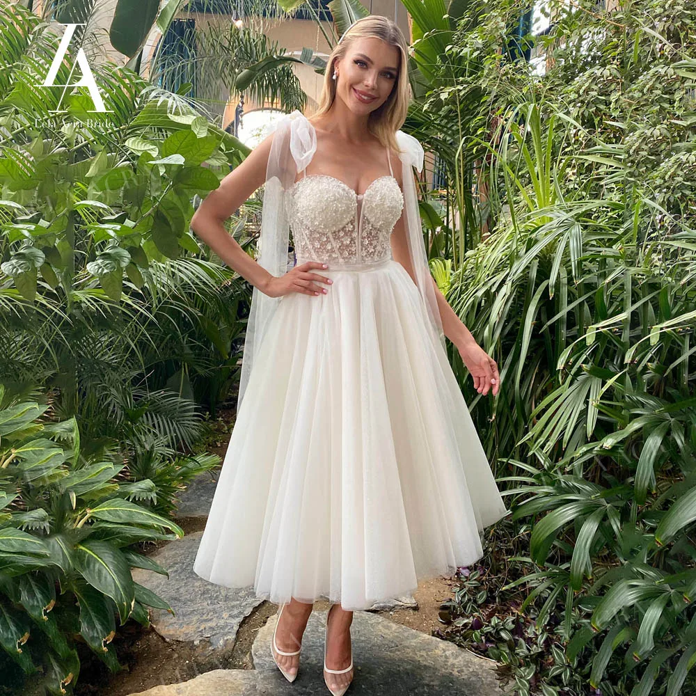 

Роскошное Свадебное платье LelaAcra с бисером 2022 милое кружевное современное Платье трапециевидного силуэта с бантом средней длины платье для невесты принцессы AX102 Vestido de Noiva