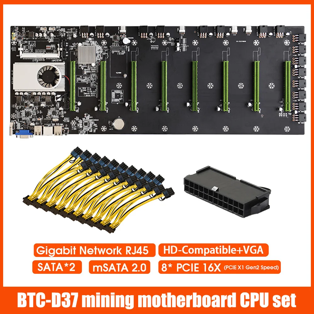 

BTC-D37 Mining Motherboard CPU Set 8 Graphics Card Slot + 24Pin Power Adapter + 10Pcs 8Pin PCI Express to 8 (6+2)Pin Power Cable