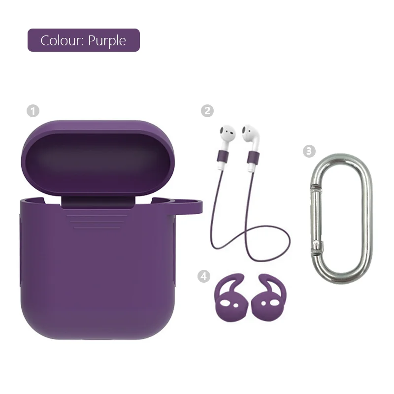 4in1-Purple Мягкий силиконовый чехол 4 шт. в комплекте для Apple гарнитура для Airpods чехол s для Apple Airpods противоударный чехол для Air Pods защитный чехол - Цвет: 4in1-Purple