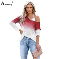 long sleeve gradient top knitwear plus size 3xl women fashion t shirt loose casual tees shirts autumn female knitting pullovers