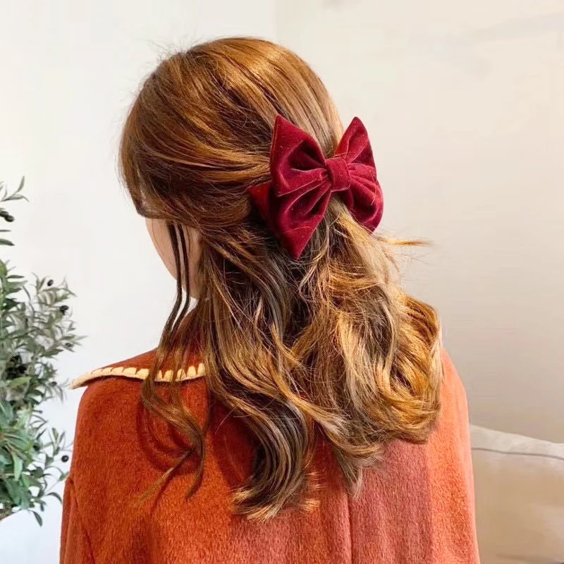 

Fashion Velvet Bowknot with Clip for Ladies Red Black Headdress Elegant Bow Tie Hairpin Hair Accessories for Women girls