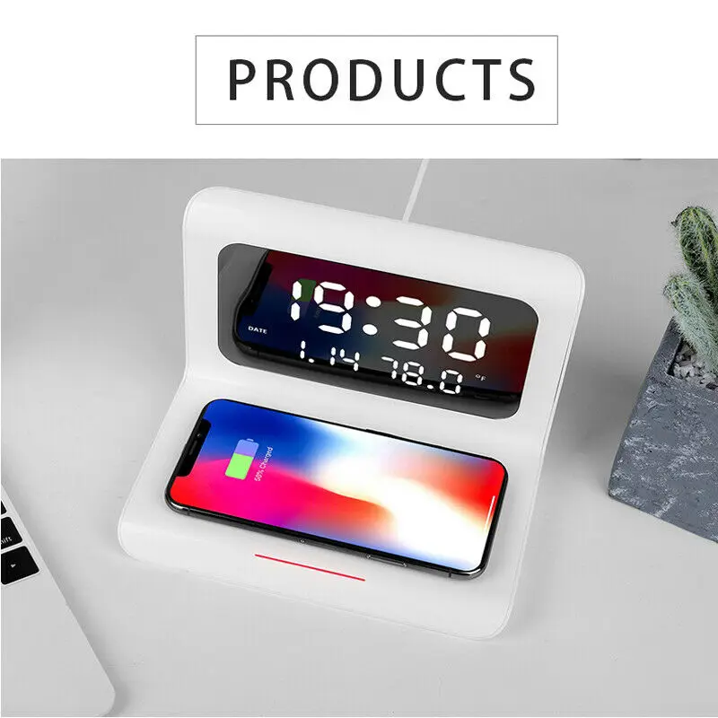 

LED Electric Alarm Clock Qi Wireless Charger 3-in-1 Phone Wireless Fast Charging Time Display Multifunctional forHuawei iphone