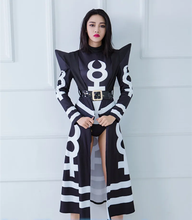 Сексуальная DJ сценическая одежда женские черные длинные часы jakcet боди костюм бар