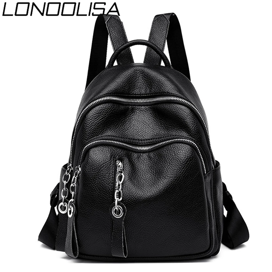 Женский кожаный рюкзак LONOOLISA 2019 на молнии женская сумка через плечо женский