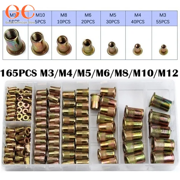 

165PCS Mixed Zinc Plated Carbon Steel Rivet Nut M3-M12 Threaded Rivnut Insert bolts and nuts best selling 2021