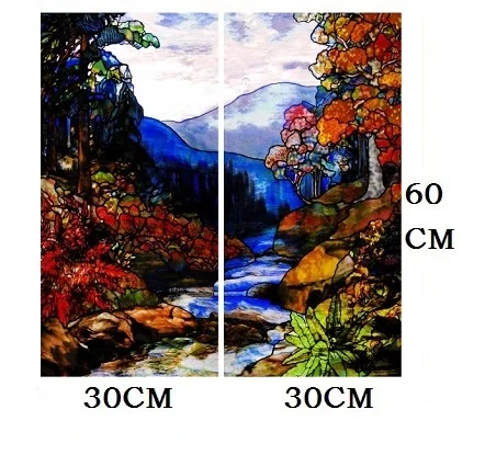 FJ006 30CMX60CMX2pcs Пейзажная живопись, стеклянная пленка, витражное окно, непрозрачная пленка, самоклеющаяся/статическая пленка для квадратного окна, изготовление на заказ - Цвет: FJ006 30CMX60CMX2pcs