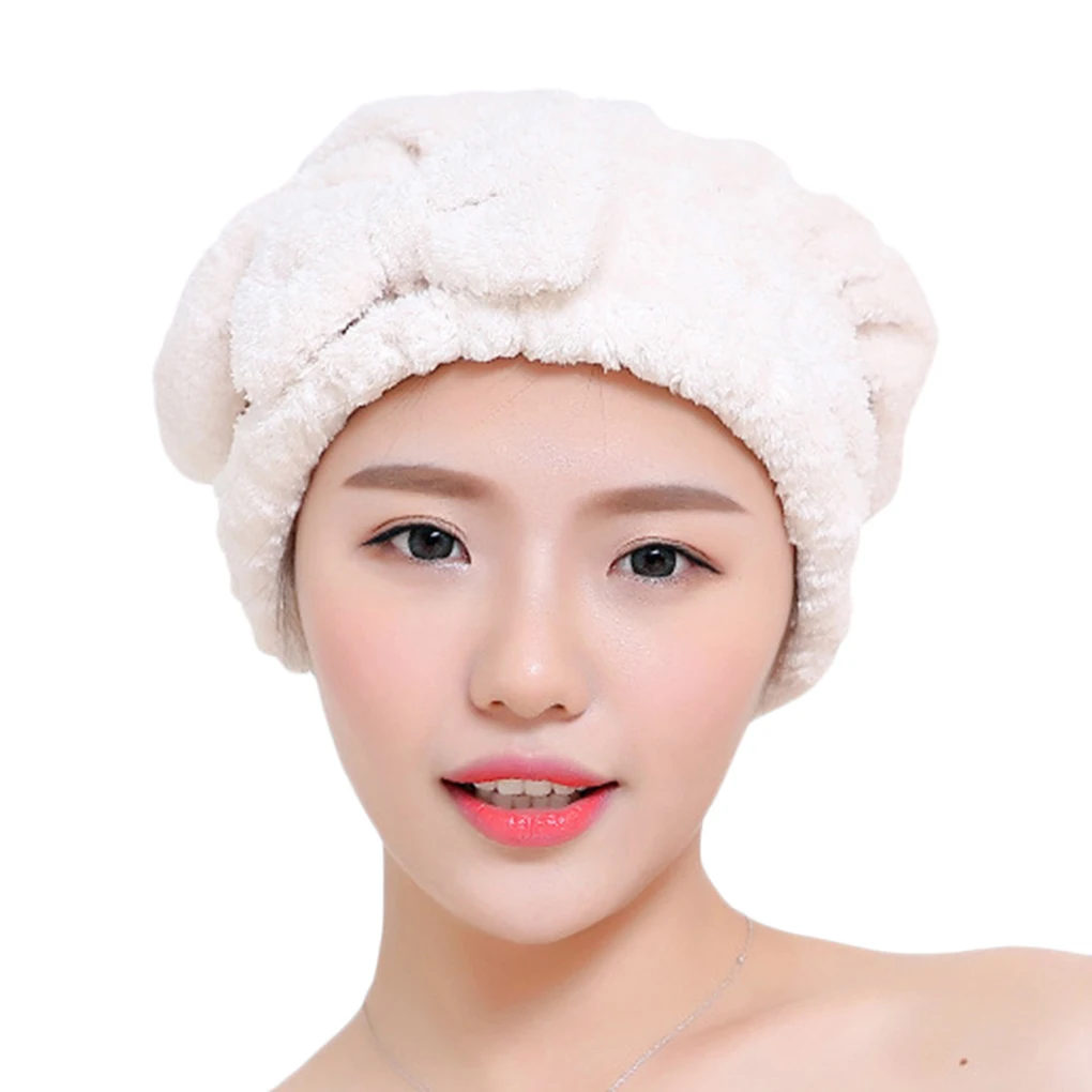 

Women Girls Absorbent Hair Drying Cap Towels Polyester Adult Thickened Bowknot Shower Cap