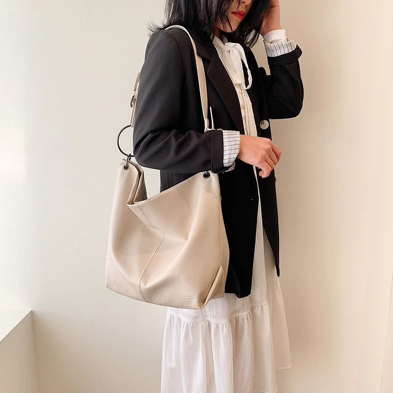 Модная сумка через плечо для женщин 2020 Большая вместительная одноцветная