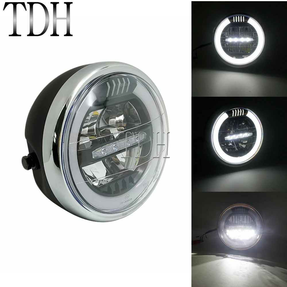 

Angel Eye DRL Head Light Universal Cafe Racer Vintage Motorcycle LED Round Light Headlamp For Harley Sportsters Chopper Bobber