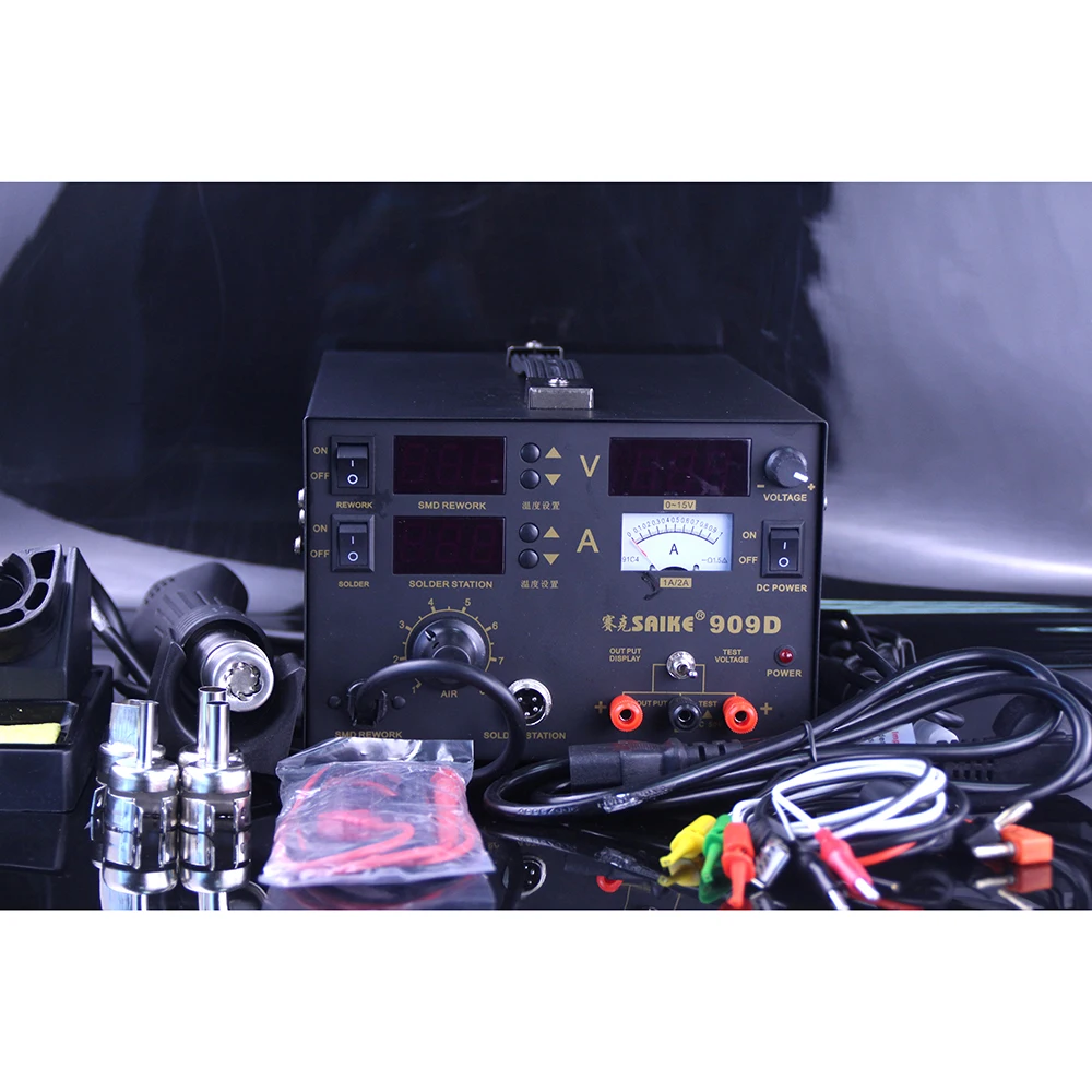 Паяльная станция 3 в 1 Saike 909D 110 В или 220 В Saike 909D паяльная станция и фена 250x185x175 мм