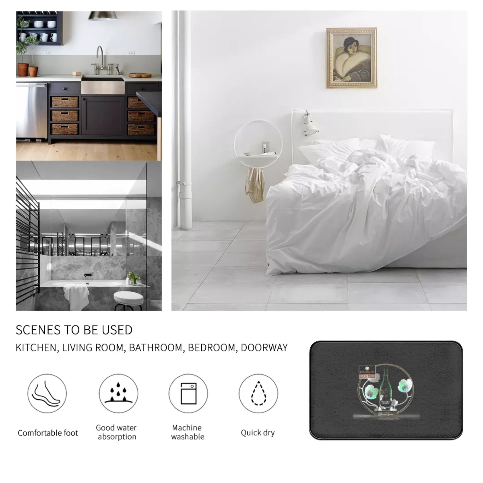 

3D Perrierjouet Champagne Pattern Floor Mat, Porch Kitchen Door Mat, Matt Non-slip Mat, Odorless And Durableperdp11