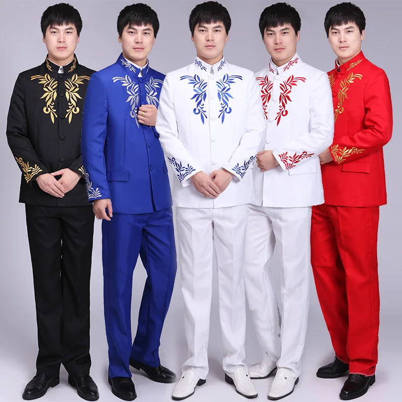 Комплект с вышивкой Чжуншань Вертикальный Воротник певец хор костюм для