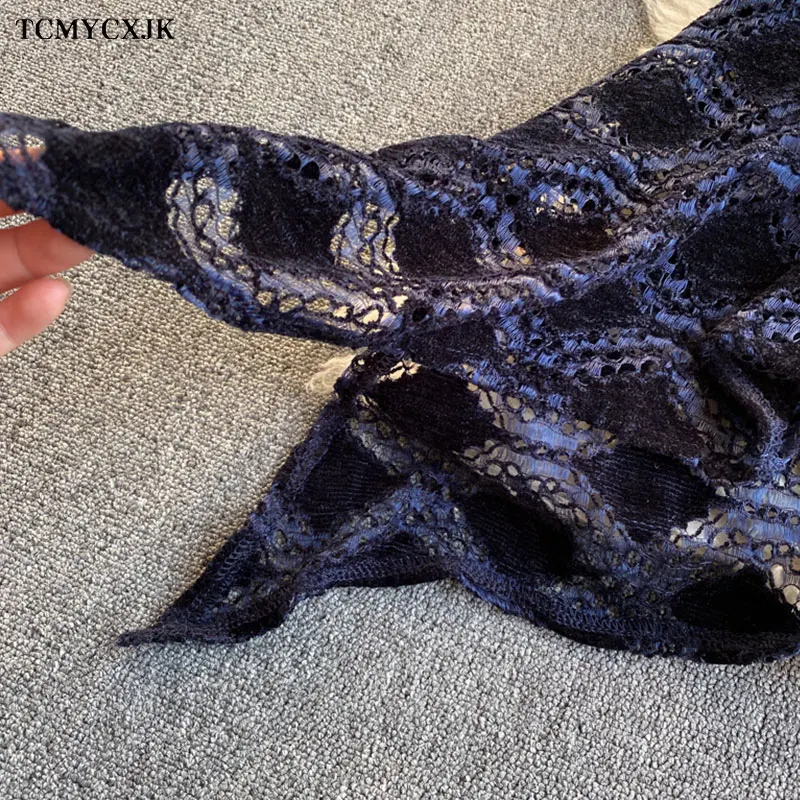 

Women's Spring 2021 Stand Collar Long Sleeve Hook Flower Hollow Irregular Lace Dress Women Fashion Splicing Vintage Dresses Robe