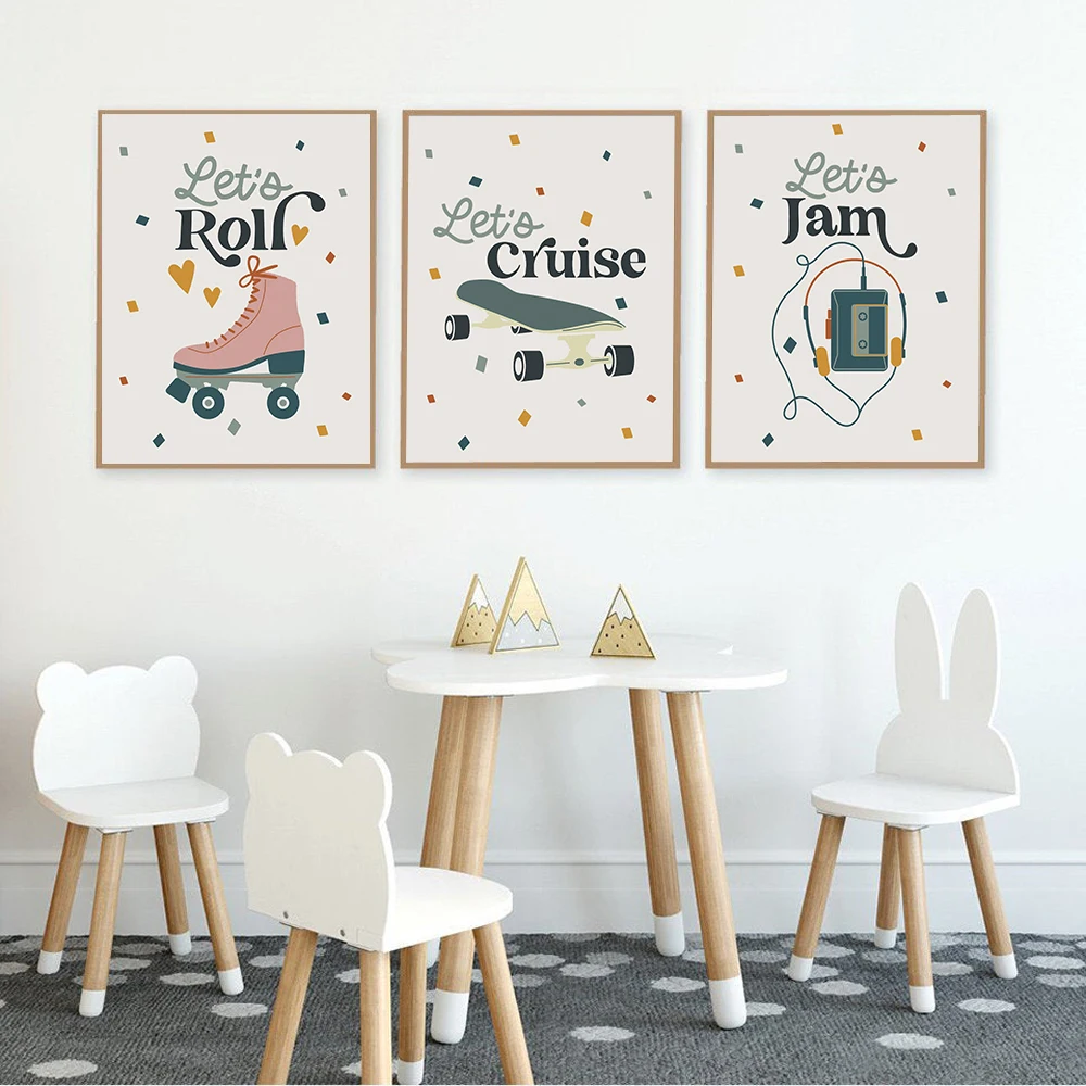 Ретро Скейтборд Walkman музыкальная печать художественный постер Бохо декор для