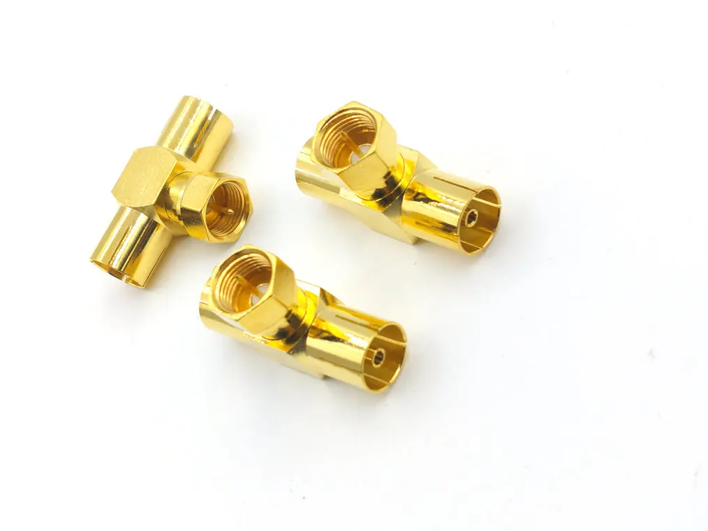 2 шт. позолоченный латунный F ТВ Штекер pin для 2x IEC PAL DVB T jack тройной разъем |