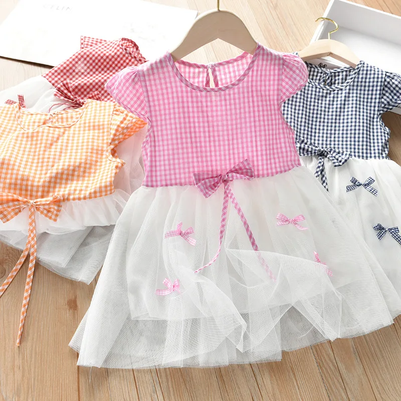 

2 3 4 5 6 Years Toddler Girls Dress Casual Korean Plaid Gauze Splice Princess Dress Kids Clothing 2020 Summer Baby Child Dress