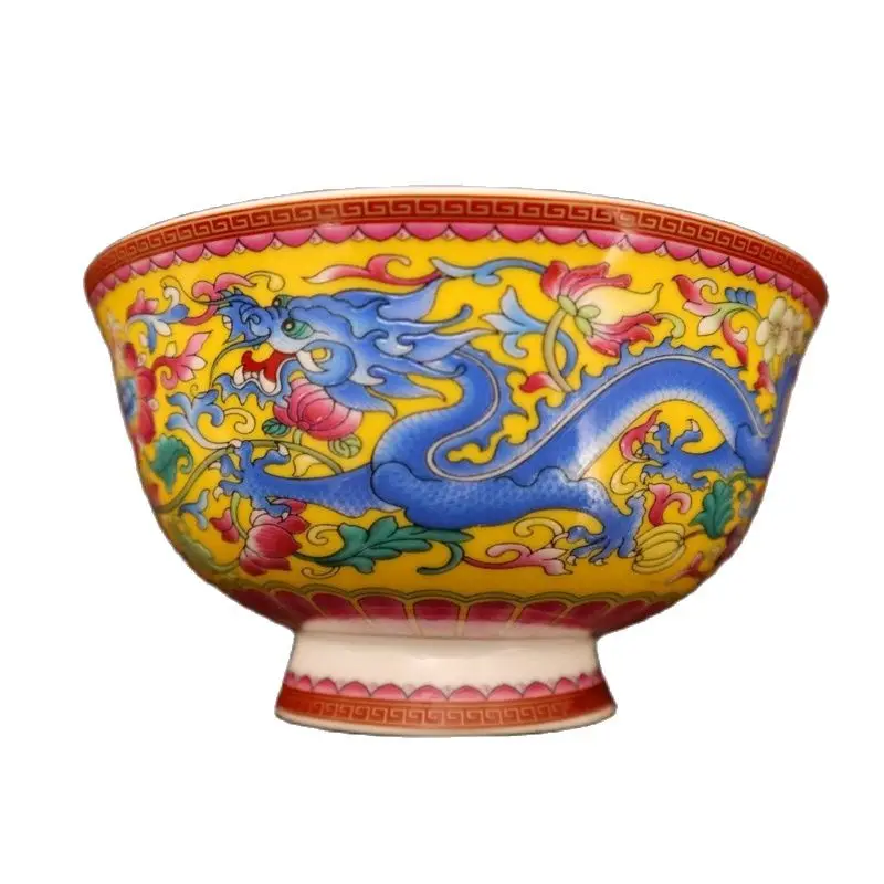 

Chinese Old Porcelain Pastel Painting Dragon And Phoenix Pattern Bowl
