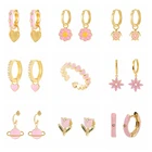 Серьги-кольца подвеска золотистыесеребристые, с эмалью