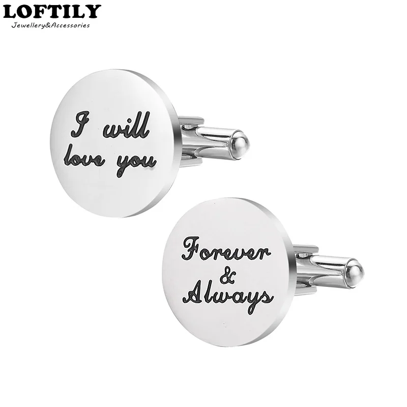 

I Love You Always&Forever Stainless Steel Cufflinks Gift for Lover Engagement Wedding Men Jewelry Suit Cuff-link