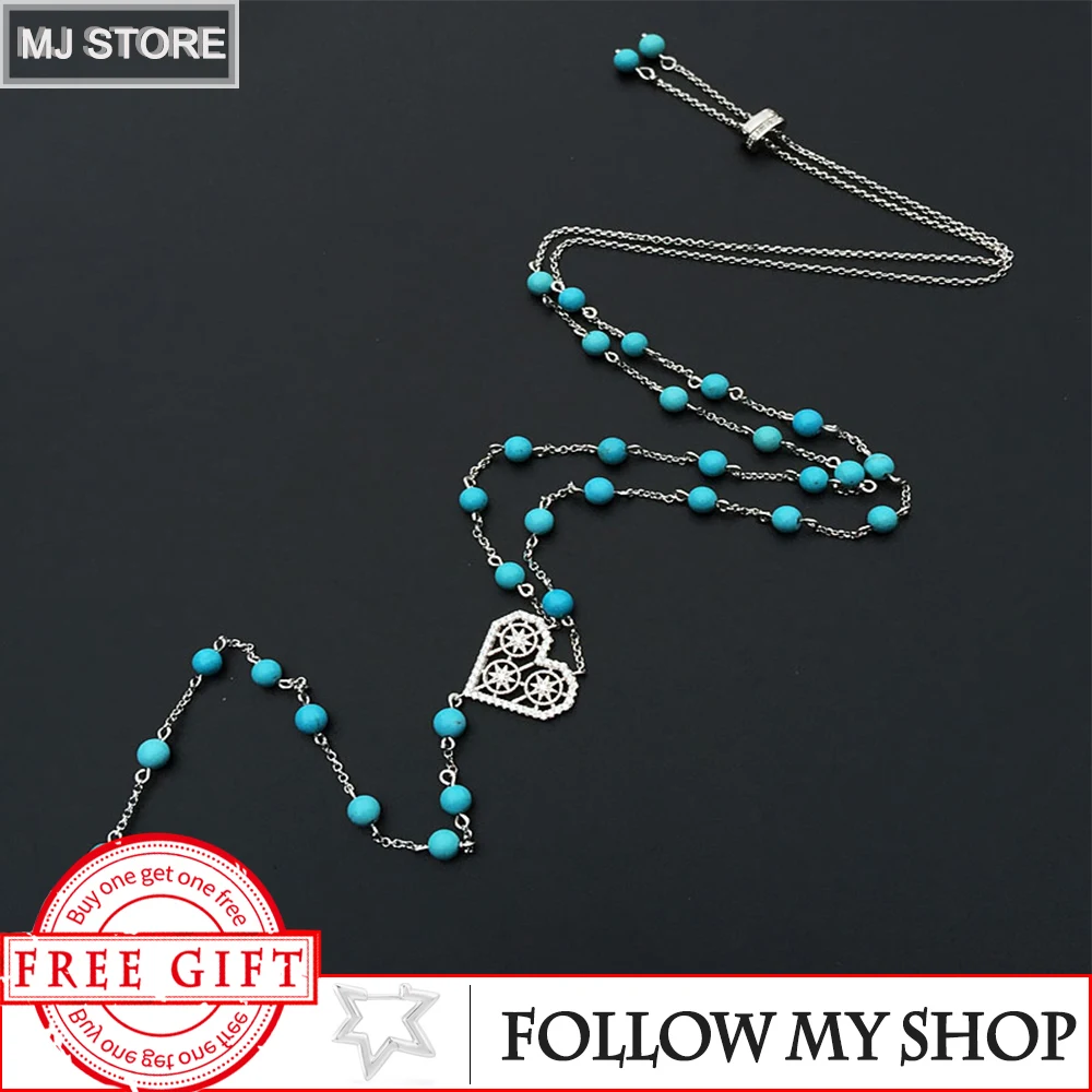 

S925 Sterling Silver Love Long Sweater Chain Adjustable Necklace Fashion Personality Luxury Brand Monaco Jewelry Woman Gift