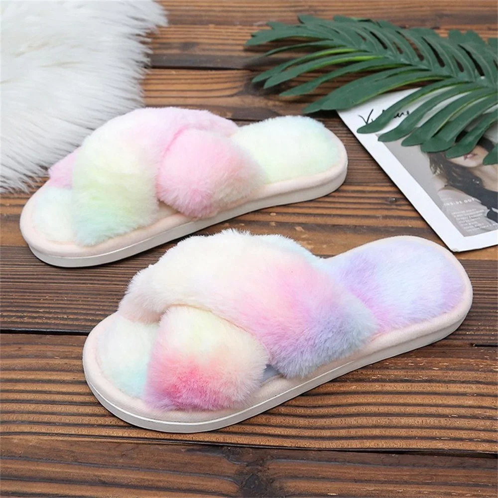 

Plush Slippers Women 2021 Autumn Winter Soft Furry Ladies Indoor Slippers 35-40 Size House Flat Female Shoes