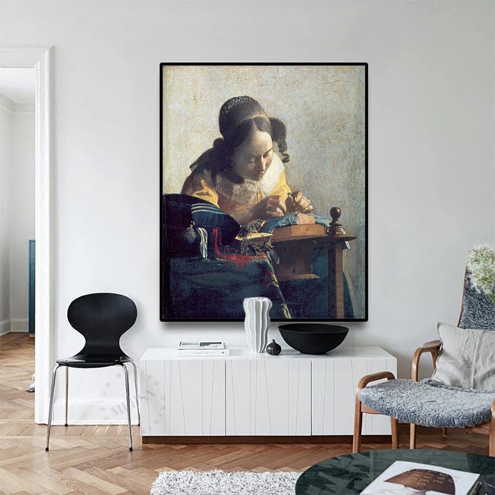

Cassisy Canvas Art Oil Painting《The Lacemaker》Johannes·Vermeer Art Poster Picture Wall Decor Modern Home Living room Decoration