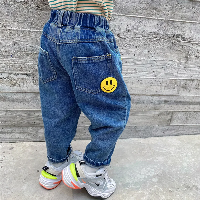 

2021 Spring New Kids Denim Pants For 1-7Years Boys Girls Smile Face Jeans Pants Casual Cotton Children Trousers Kids Clothing