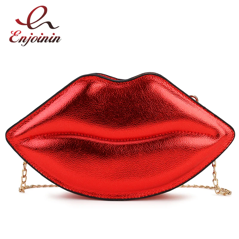 

Sexy Lips Style Ladies Day Clutch Bag Chain Purse Shoulder Bag Handbag Women's Crossbody Bag Fashion Pu Leather 2021 Red Pouch