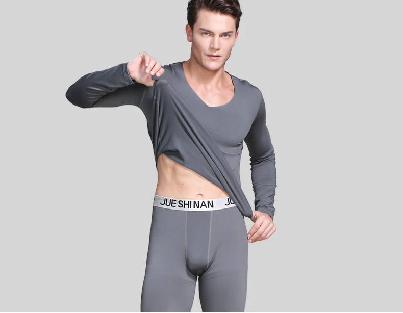 4XLPlus Size Seamless Thermal Underwear For Men Thin Fleece Thermo Clothes V-Neck Slim Warm Second Skin Male Winter Long Johns