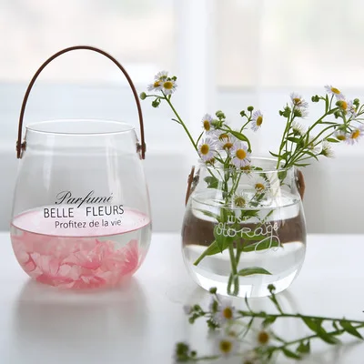 

Nordic Creative Glass Vase Portable Simple Flower Arrangement Household Living Room Office Counter Top Decoration