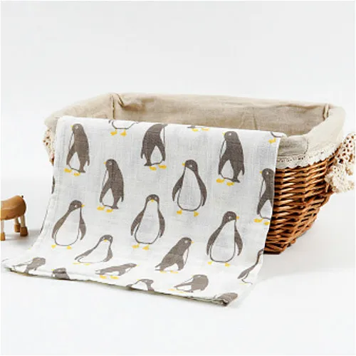 Cotton Baby Blankets Newborn Soft Organic Cotton Baby Blanket Muslin Swaddle Wrap Feeding Burp Cloth Towel Scarf Baby Stuff - Цвет: Penguin