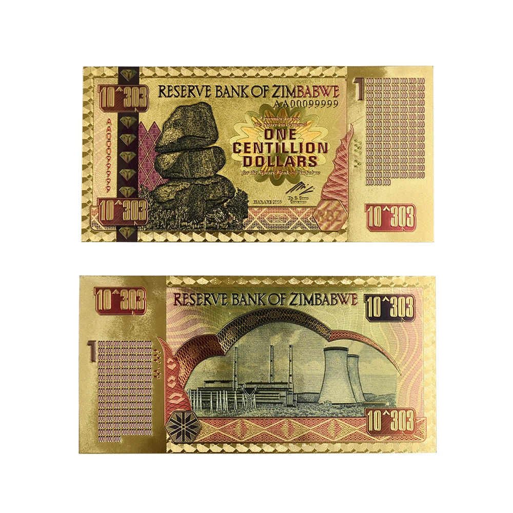 Зимбабве золотых банкнот один Centillion с покрытыем цвета чистого 24 каратного золота