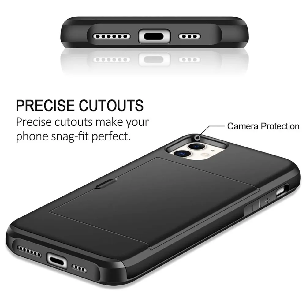 

Card Slot Holder Phone Case For iPhone 11 12 Pro MAX Mini XS MAX XR 8 X 10 7 6 6s Plus 5s Dual Layer Hard Coque Funda Capa Cover
