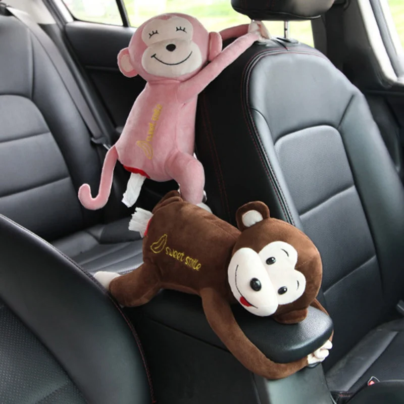 

Car Creative Cartoon Plush Monkey Home Office Paper Box Pillow Tissue Boxes Hanging Paper Napkin Tissue Box Interior Accessories