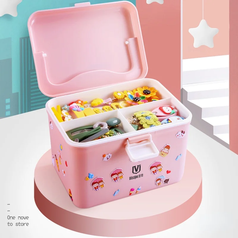 

Children's Jewelry Box Hair Accessories Double-layer Household Large-capacity Princess Hairpin Headdress Portable Storage Box
